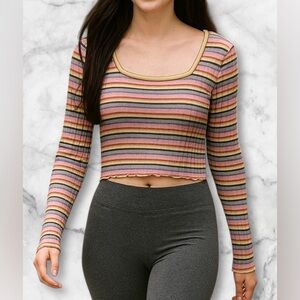 NWOT SO Striped Ruffle Hem Cropped Top Size Large
